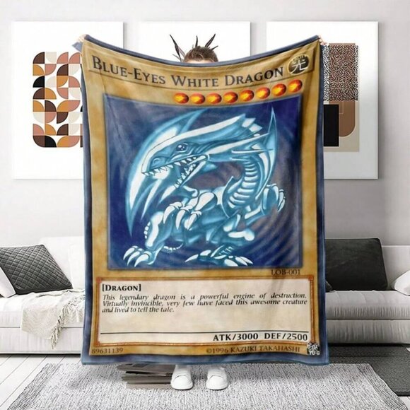 1pc Blue-Eyes White Dragon Anime Throw Blanket Soft Plush Vintage Style - Picture 1 of 12